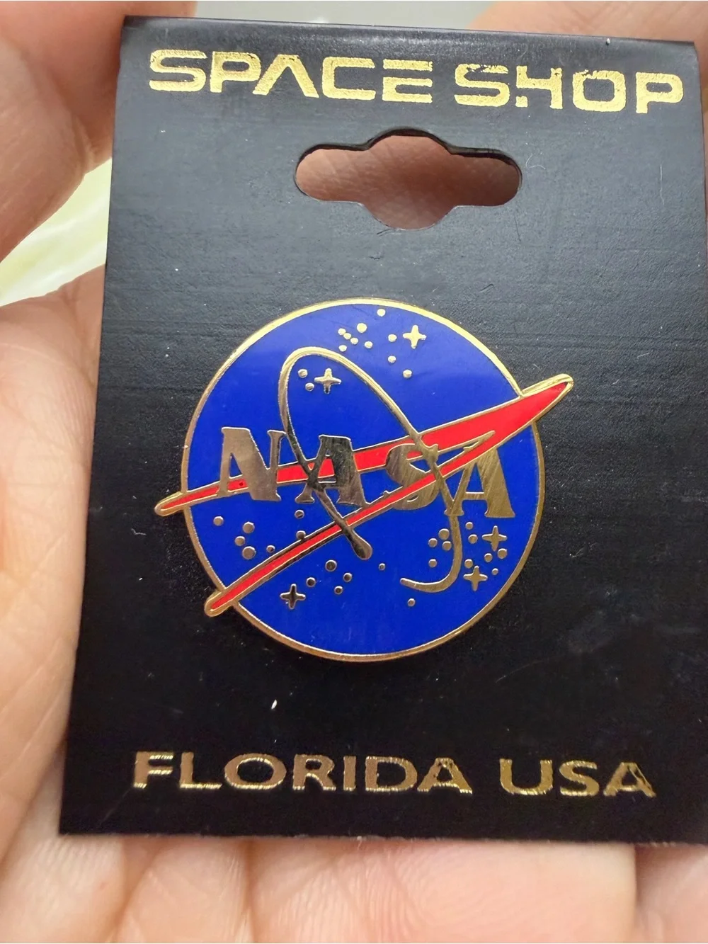 NASA Blue & Red Enamel Pin on Black Card